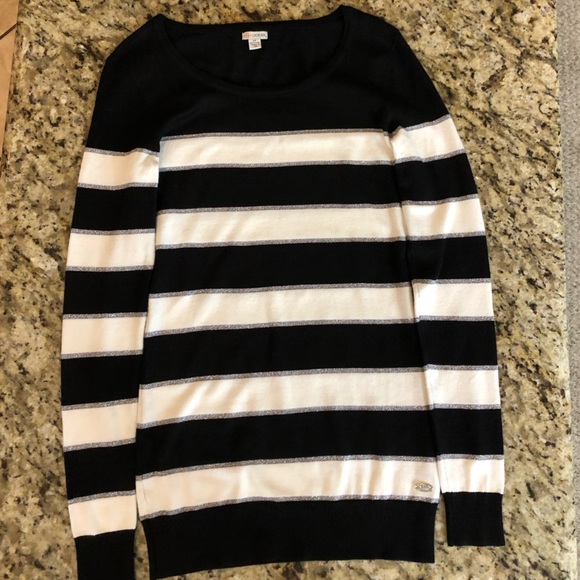 Women's Striped Black, White, & Silver Guess Sweater, Size Small Petite - Picture 6 of 16